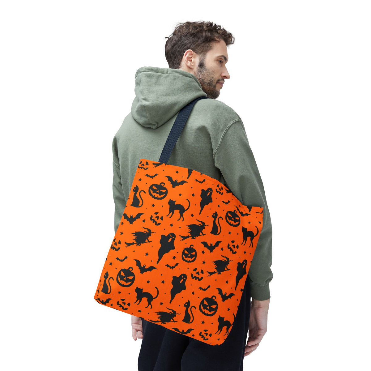 Spooky Halloween Seamless Pattern Tote Bag | Classic Orange & Black Trick-or-Treat Shopper