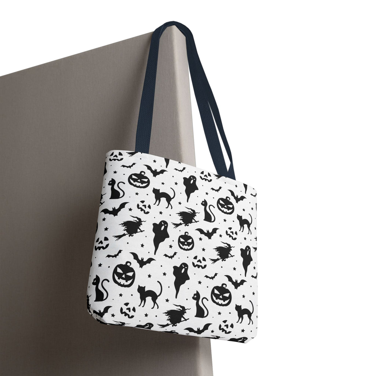 Spooky Halloween Seamless Pattern Tote Bag | Monochromatic Black & White Shopper