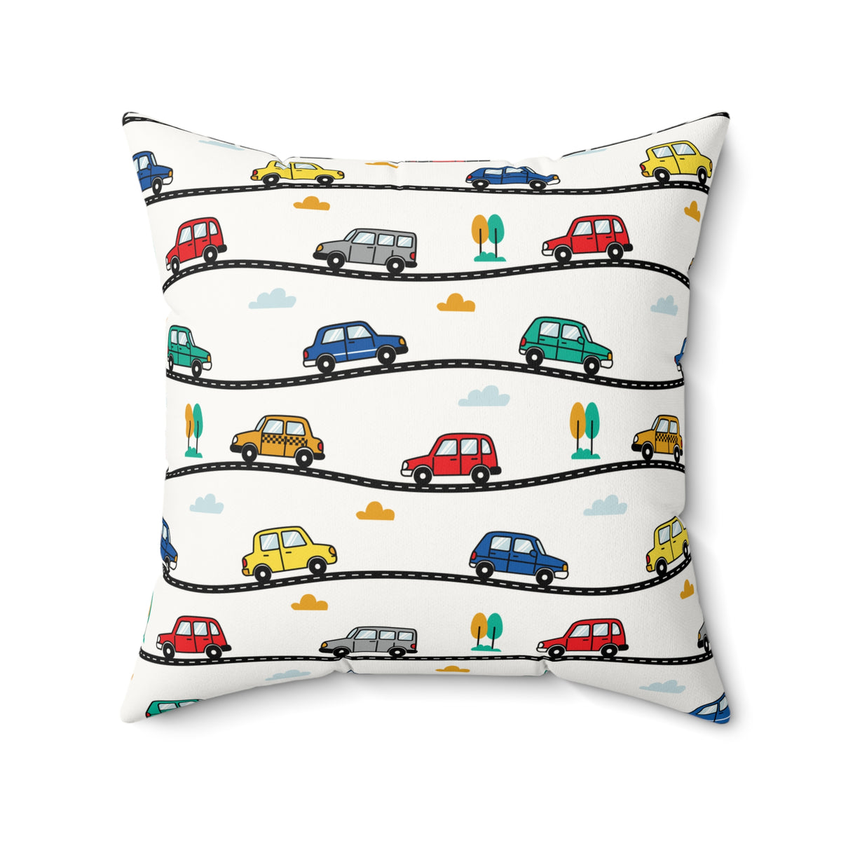 Little Cars & Winding Roads Faux Suede Square Pillow | Playful Nursery & Kids Accent Cushion