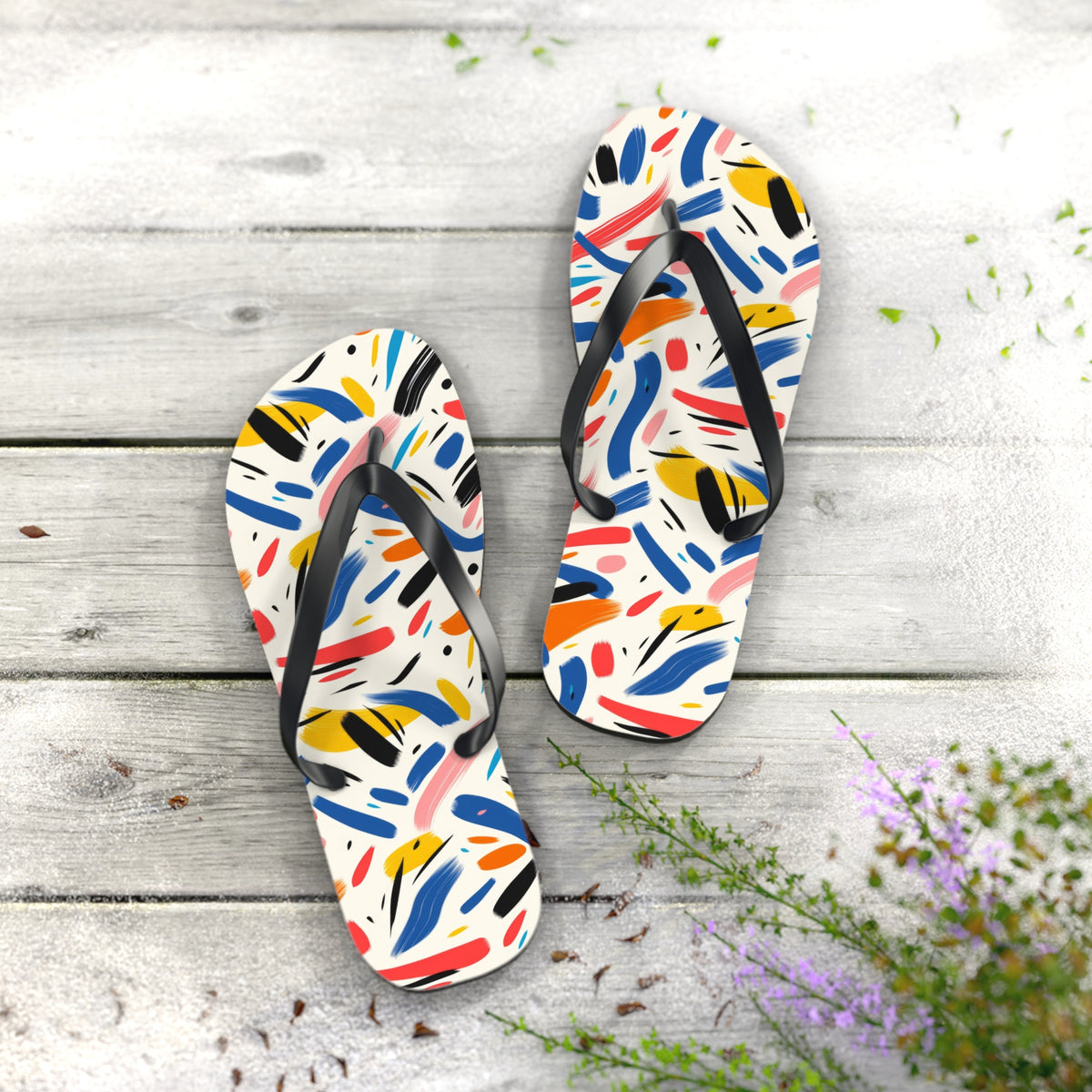 Abstract Brushstroke Modern Flip Flops — Contemporary Artistic Summer Sandals