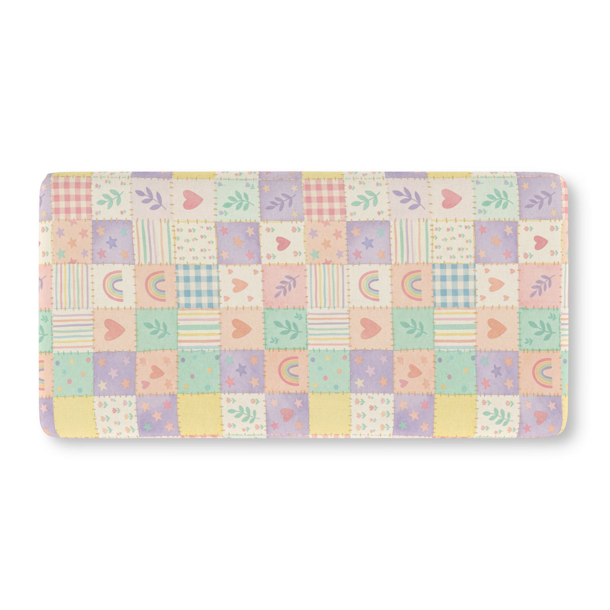 Pastel Quilted Patchwork Hearts & Rainbows Fitted Crib Sheet — Cozy Nursery & Toddler Bedding