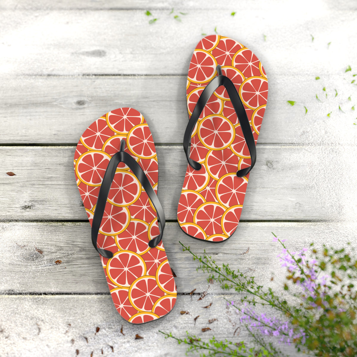 Ruby Grapefruit Citrus Slice Flip Flops