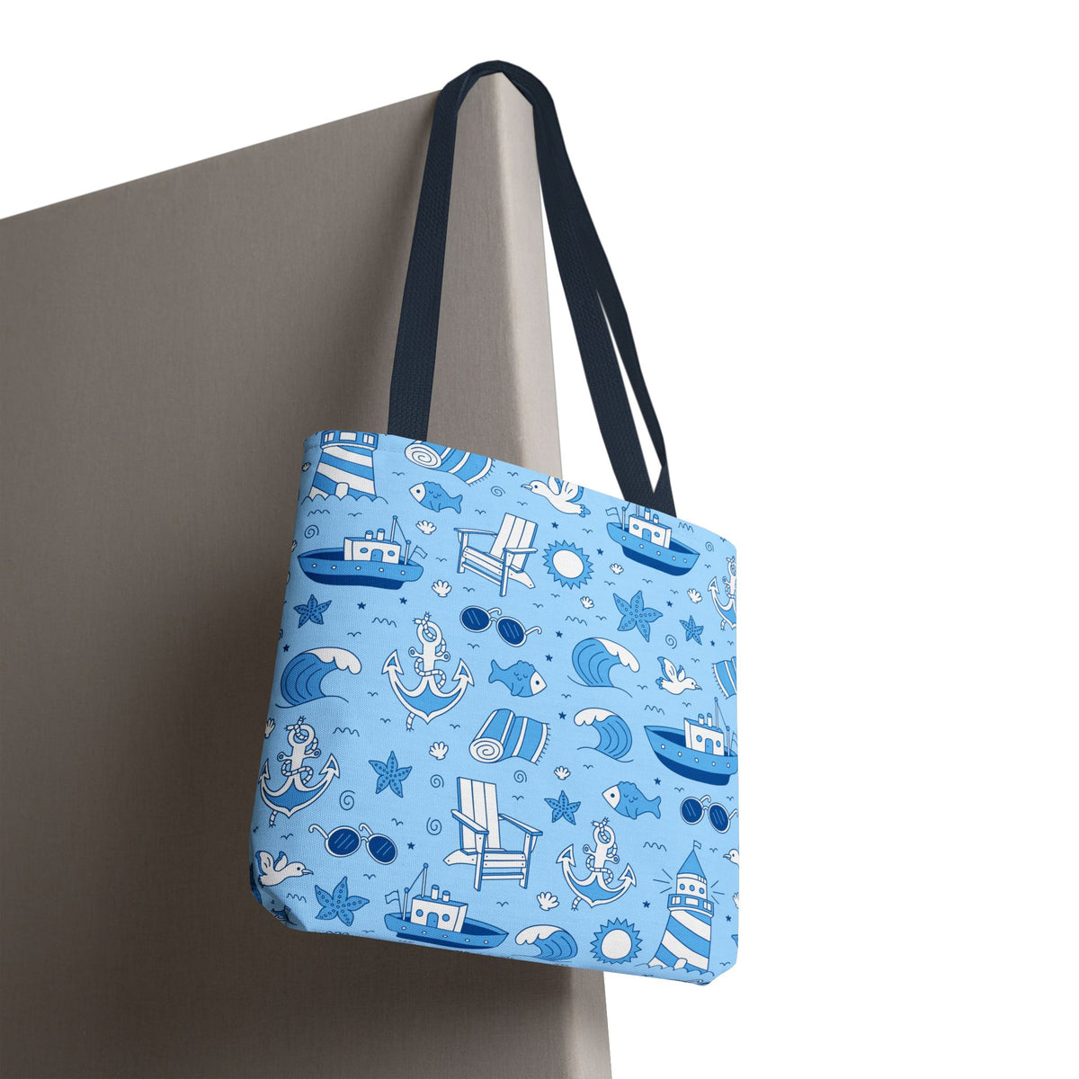 Nautical Coastal Pattern Tote Bag | Blue & White Beach Day Shopper