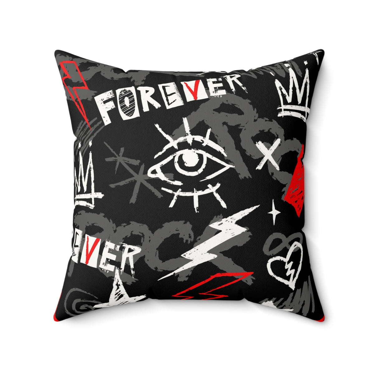 Punk Rock Forever Faux Suede Square Pillow | Edgy Graffiti Home Decor & Accent Cushion