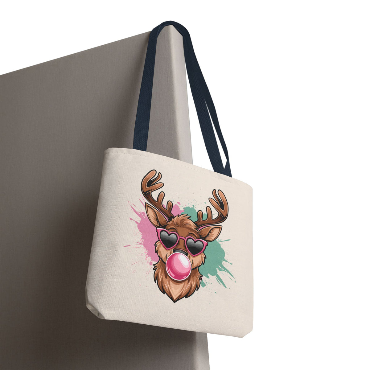 Cool Reindeer Blowing Bubblegum Tote Bag | Trendy Holiday & Winter Shopper