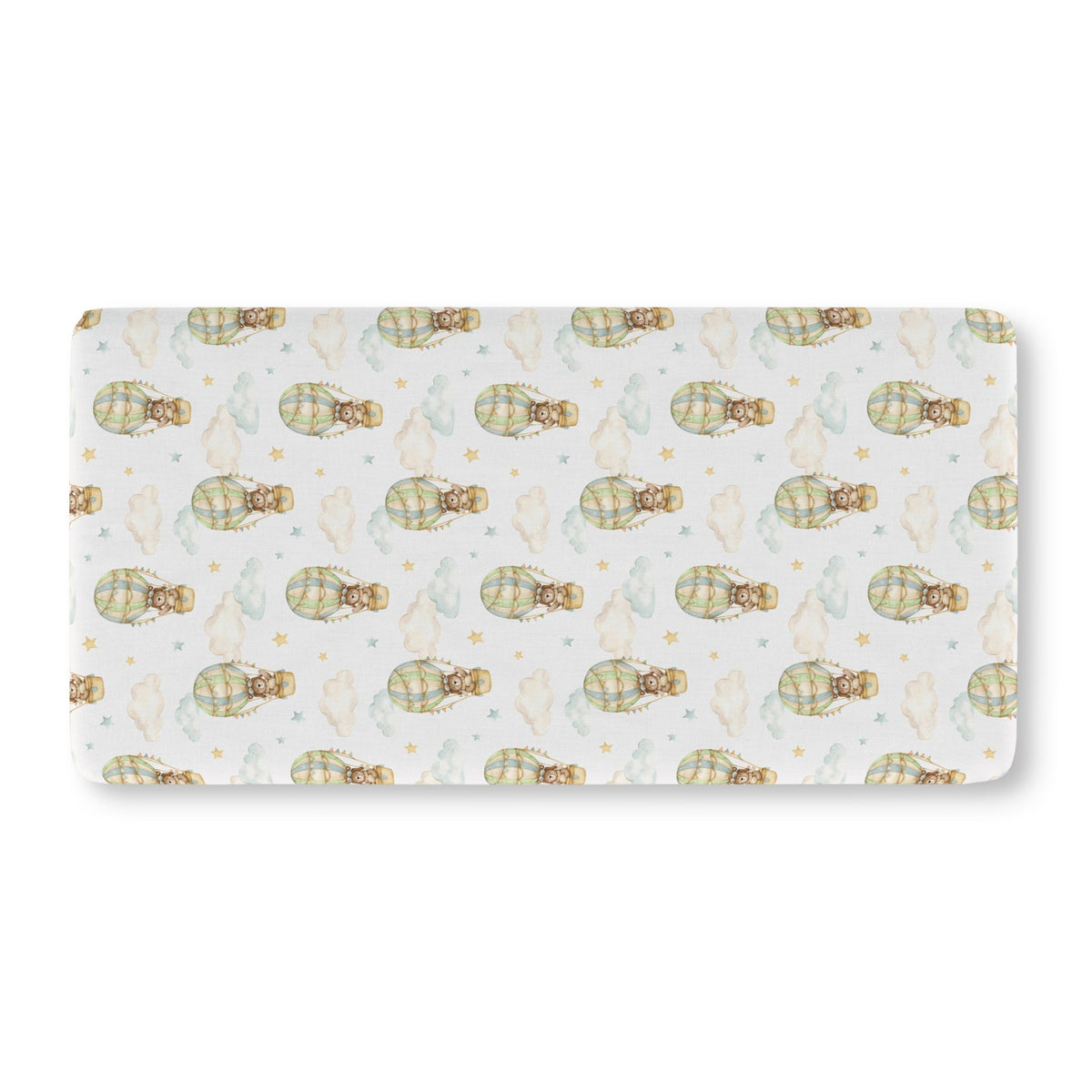 Watercolor Aviator Bear & Starry Sky Fitted Crib Sheet — Whimsical Pilot Nursery Bedding