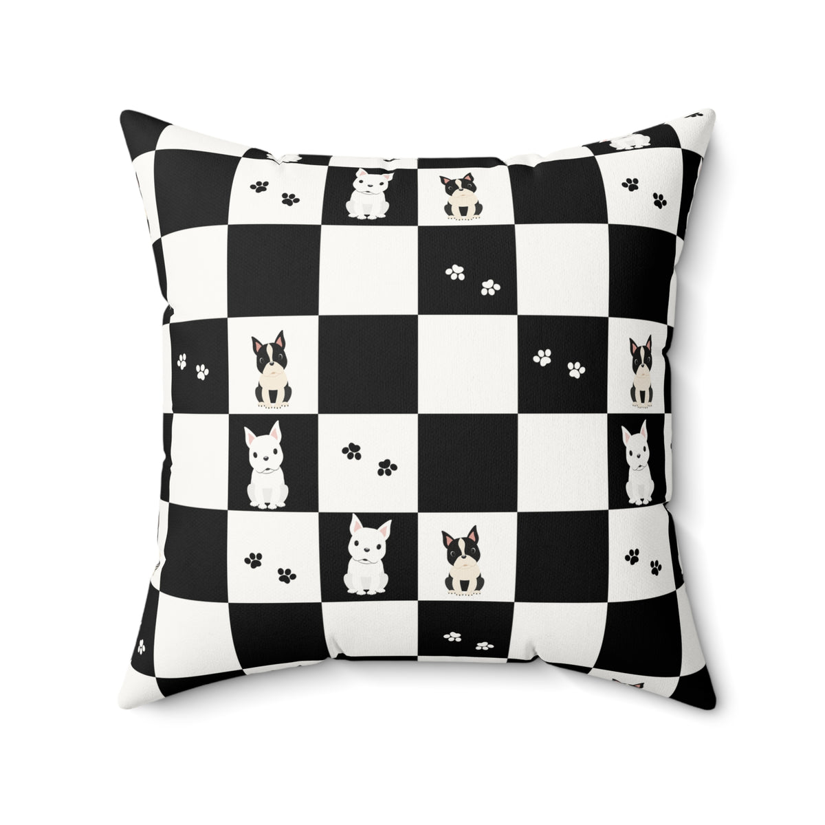Black & White Checkered French Bulldog Faux Suede Square Pillow | Dog Lover Accent Cushion