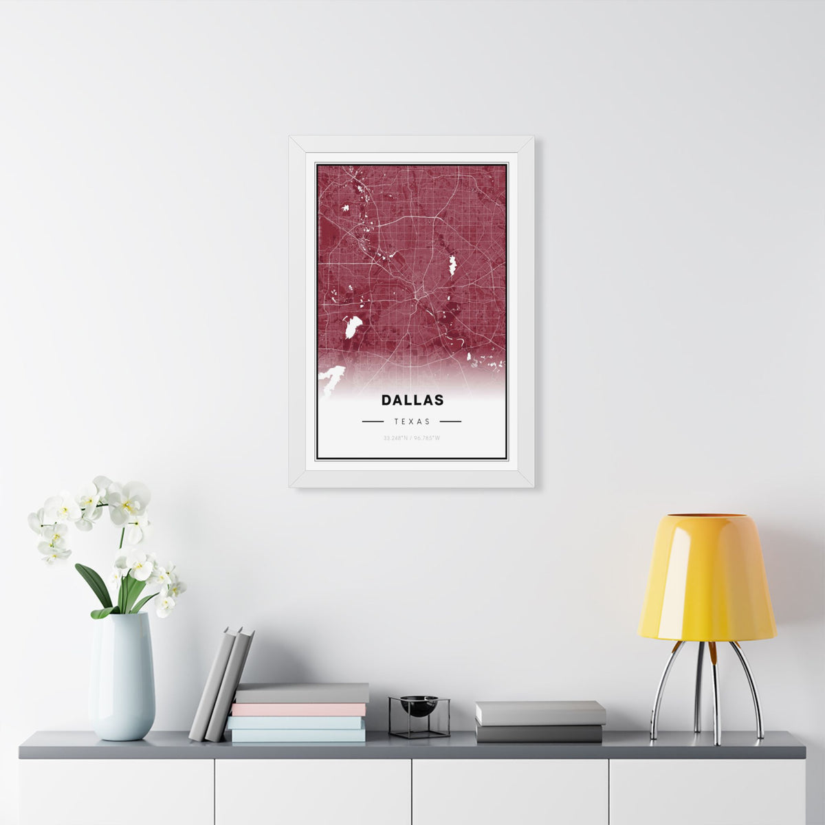 Dallas Map Poster - Framed City Map Print (Burgundy Gradient)