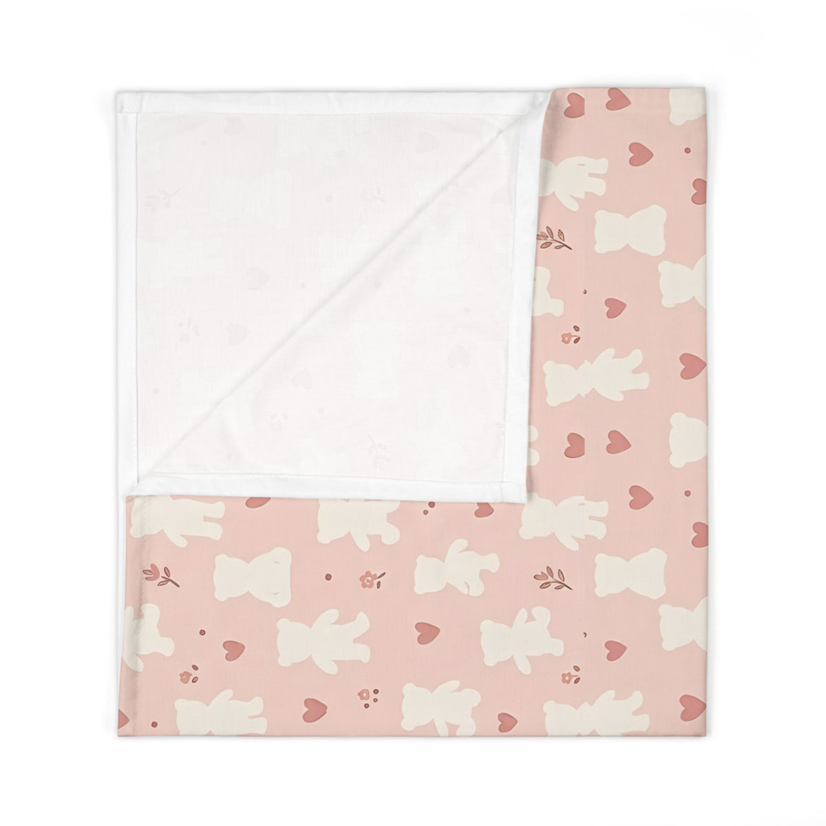 Pink Teddy Bear Baby Swaddle Blanket – Soft Newborn Wrap with Hearts