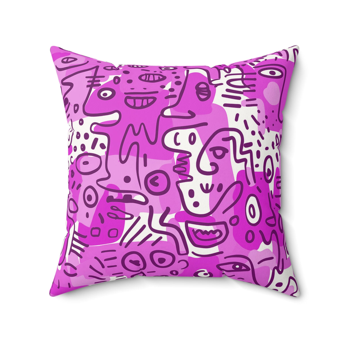 Abstract Pink Doodles Faux Suede Square Pillow | Modern Urban Art Accent Cushion