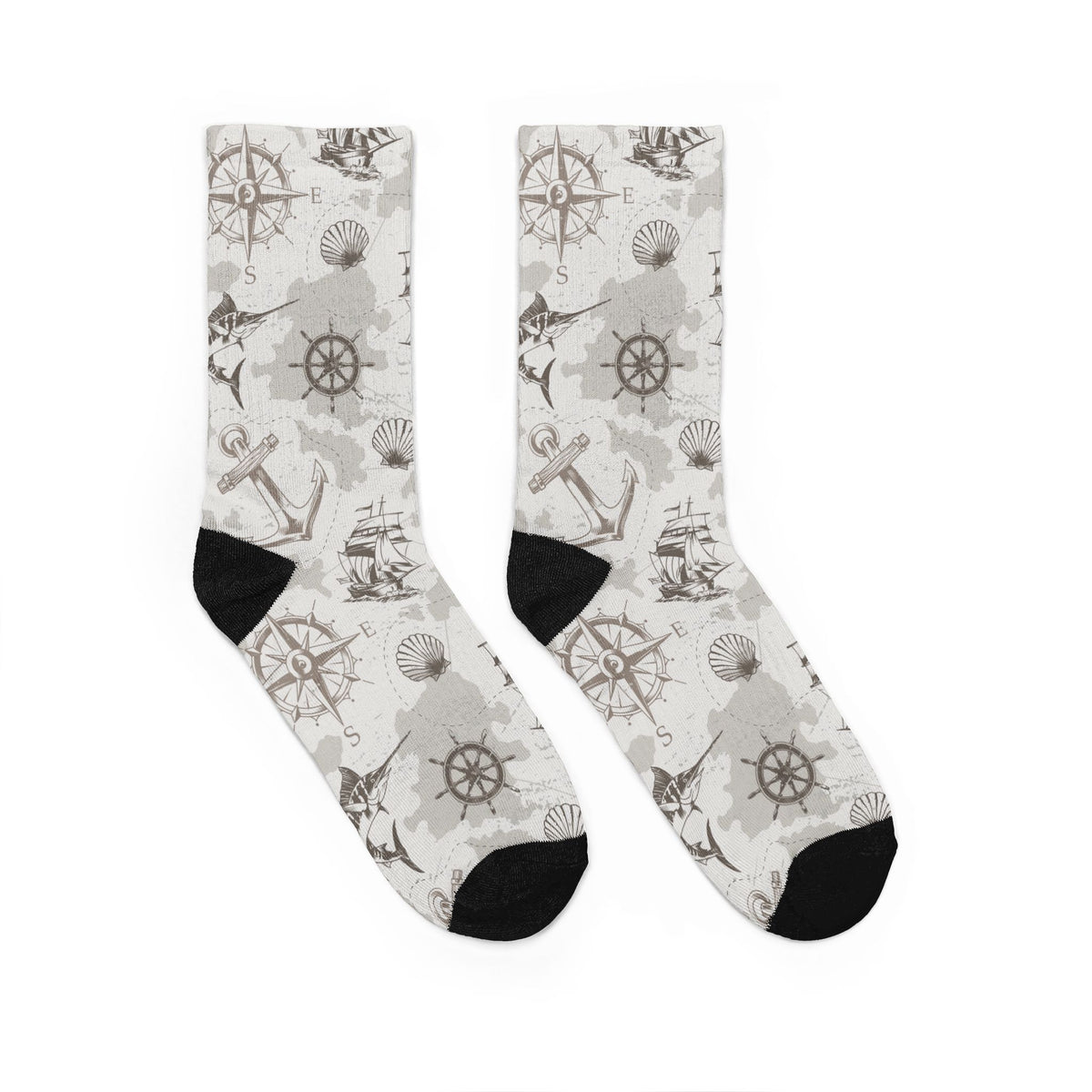 Vintage Coastal Lighthouse & Nautical Map Cushioned Crew Socks