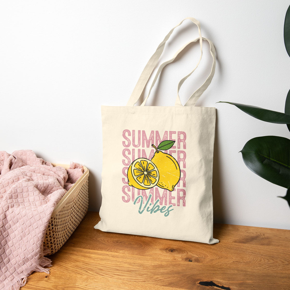 Summer Vibes Retro Lemon Citrus Cotton Canvas Tote Bag