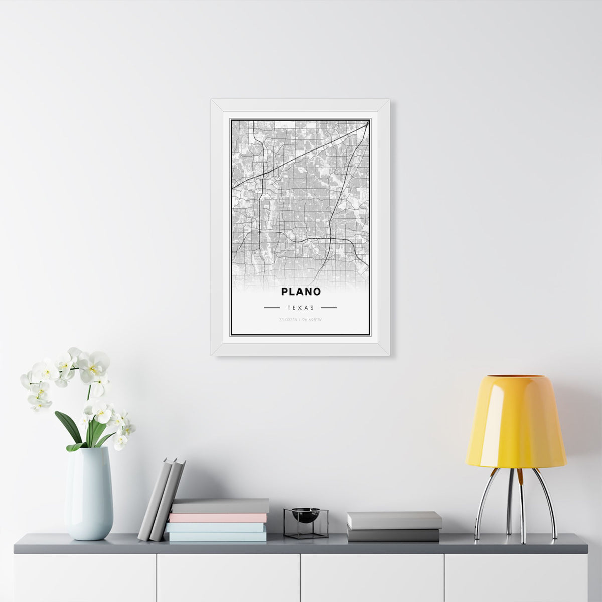 Plano, Texas Framed Map Poster — Minimalist City Wall Art