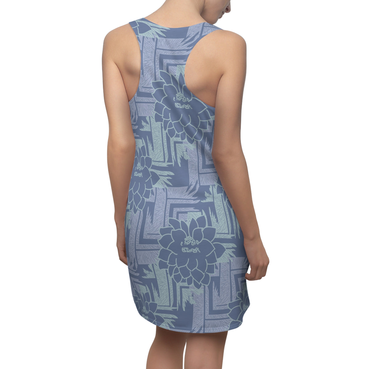 Geometric Floral Blue Racerback Dress