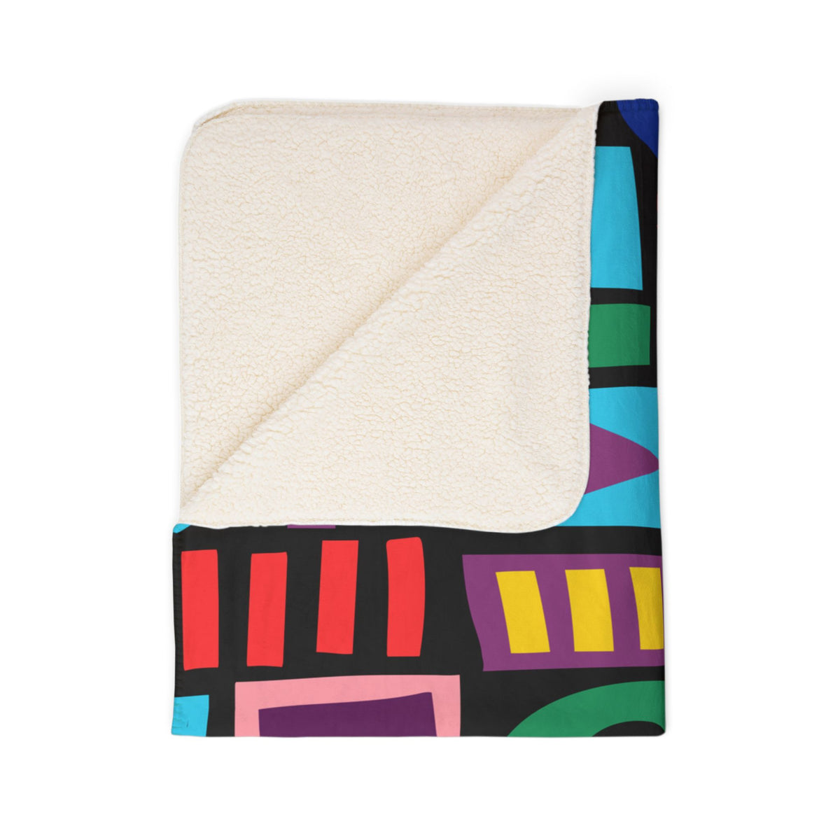 Abstract Geometric Mid-Century Blocks Fleece Sherpa Blanket
