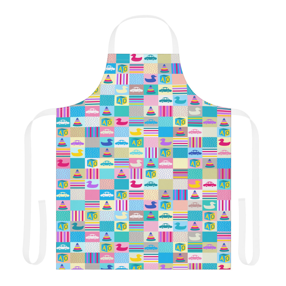 Vintage Toy Nursery Patchwork All-Over Print Apron | Pastel Baby Shower Gift