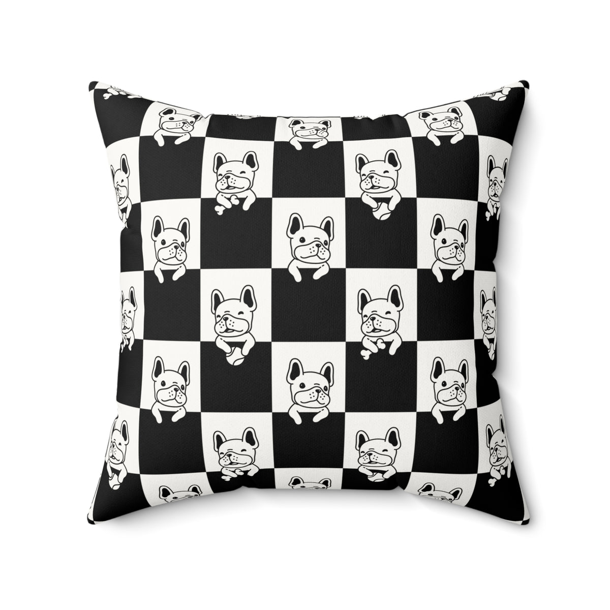 Peeking French Bulldogs Checkered Faux Suede Square Pillow | Dog Lover Accent Cushion