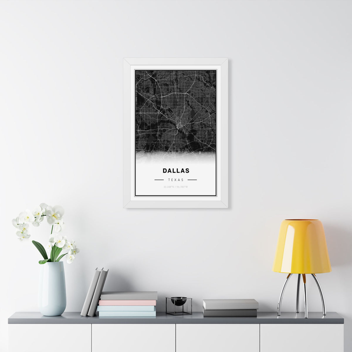 Dallas Map Poster - Framed Vertical City Map Art (Dallas, Texas)