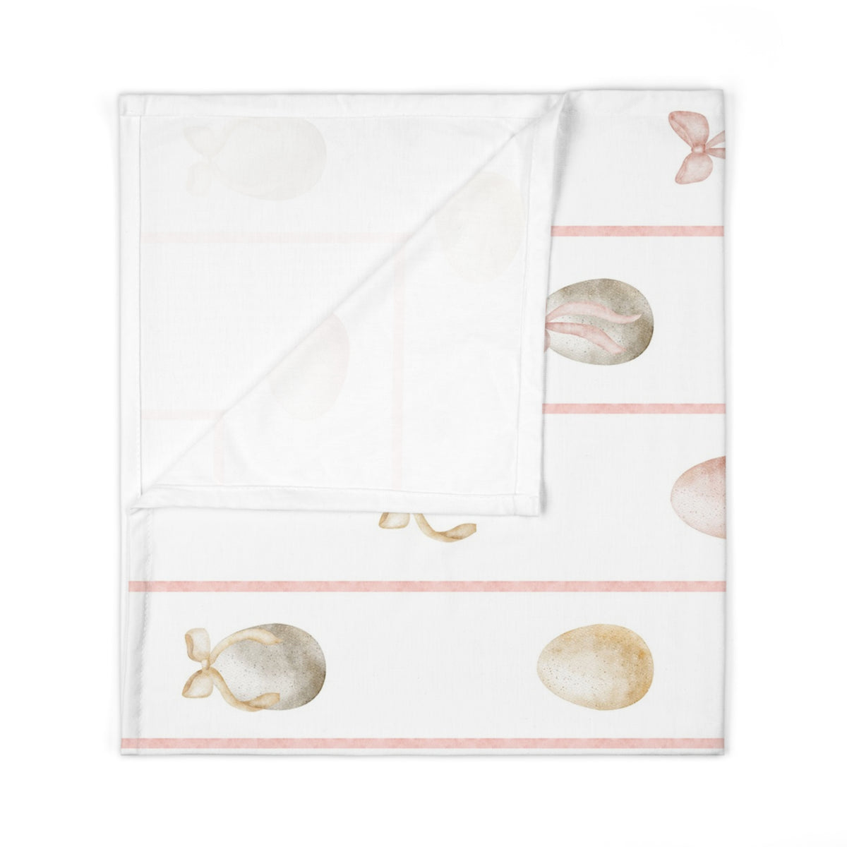Watercolor Easter Egg & Bow Baby Swaddle Blanket – Soft Pink Stripe Wrap