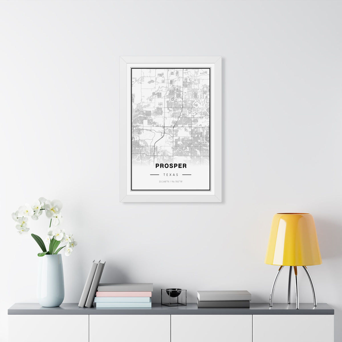 Prosper Texas Map Poster - Framed Vertical Town Map Wall Art with Coordinates