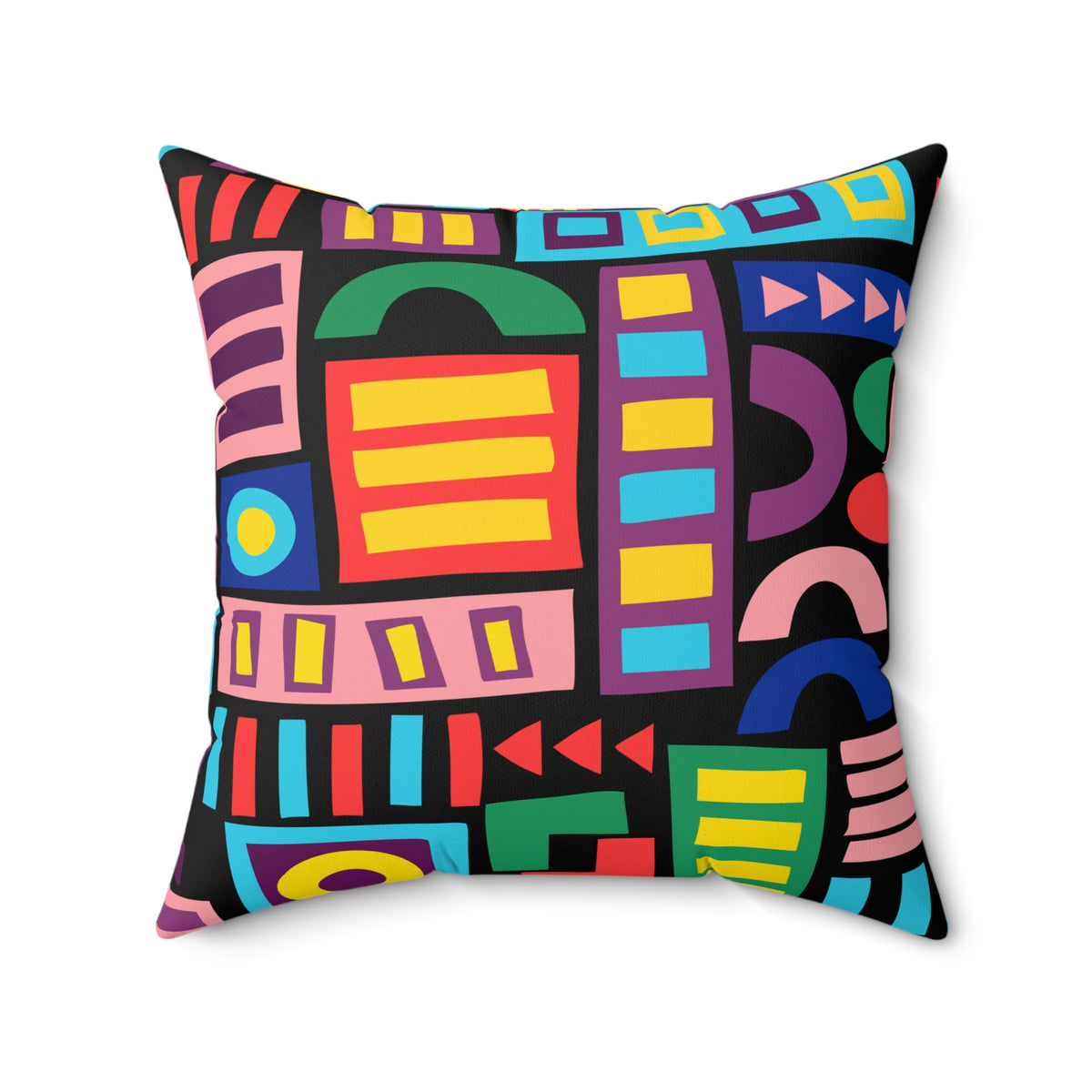 Retro Memphis Geometric Abstract Faux Suede Square Pillow | Bold 80s Art Accent Cushion