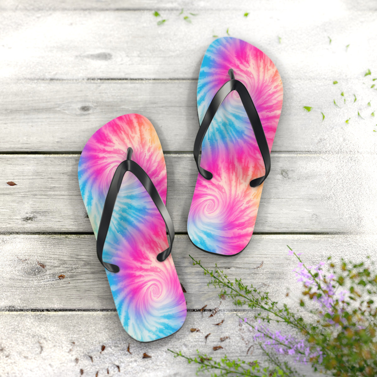 Vibrant Rainbow Tie Dye Festival Flip Flops — Colorful Summer Sandals