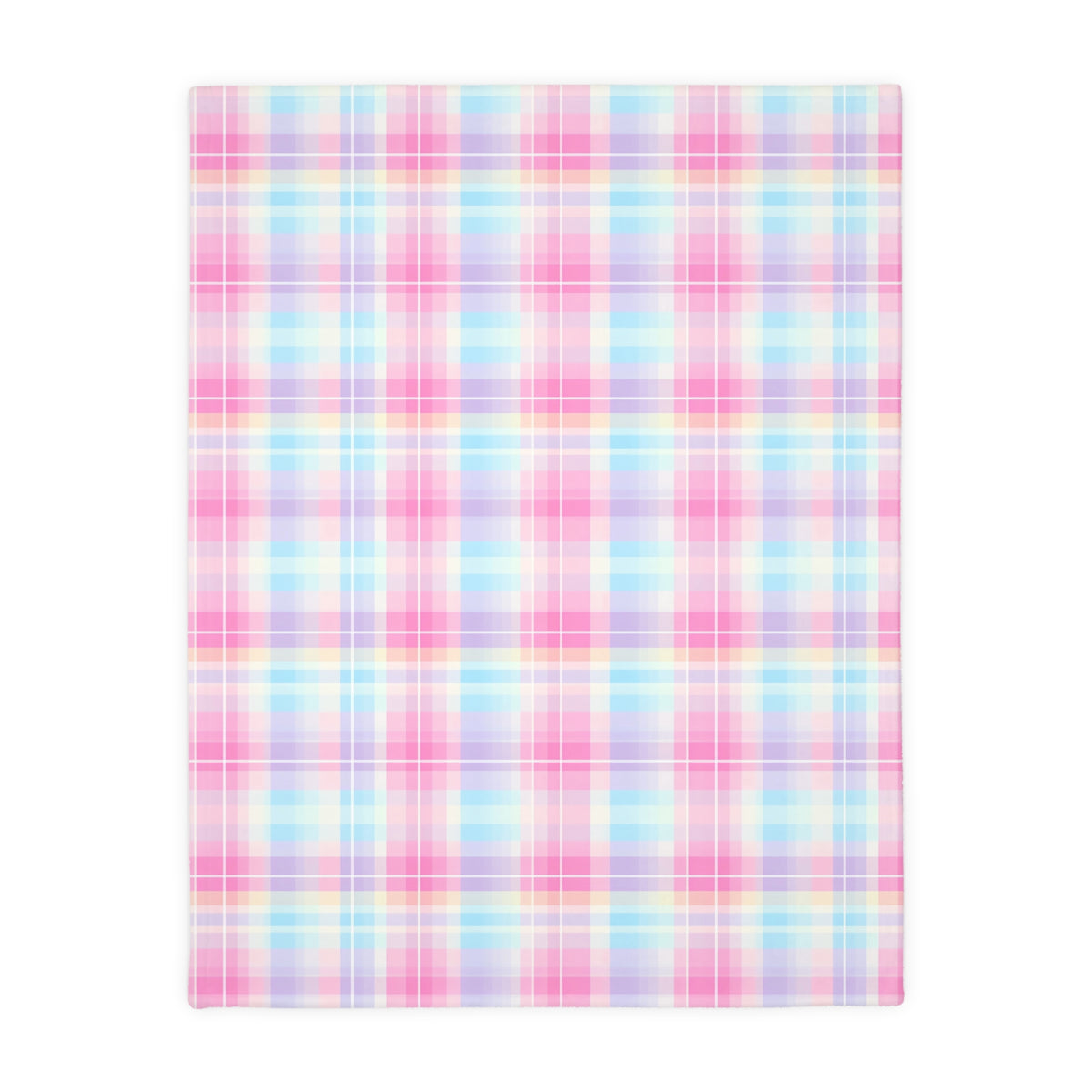 Pastel Plaid Checkered Velveteen Blanket | Soft Pink & Blue Microfiber Throw (Two-sided print)