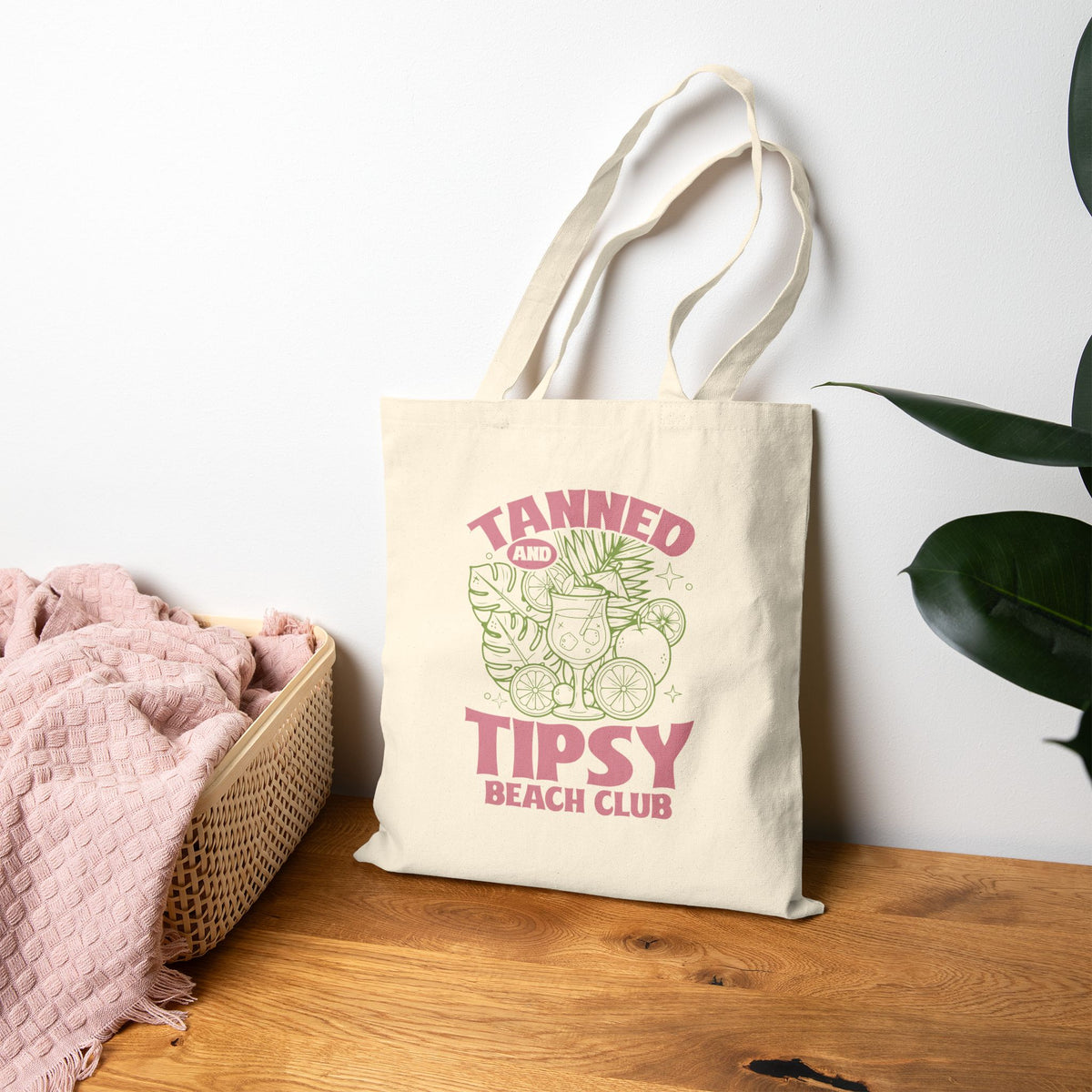Tanned and Tipsy Beach Club Retro Citrus Cotton Canvas Tote Bag