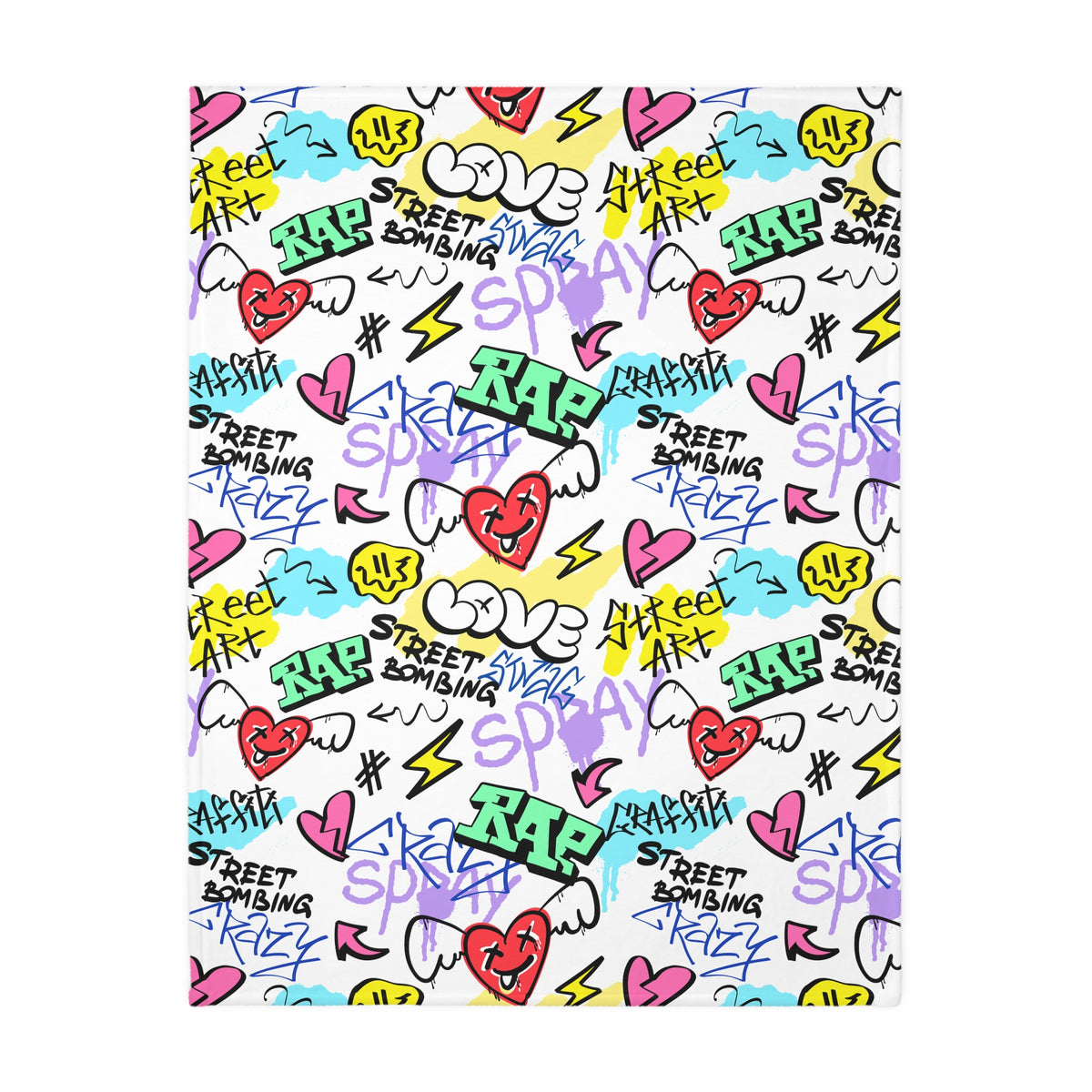 Street Art Rap Microfiber Blanket - Graffiti Heart Pattern (Two-sided print)