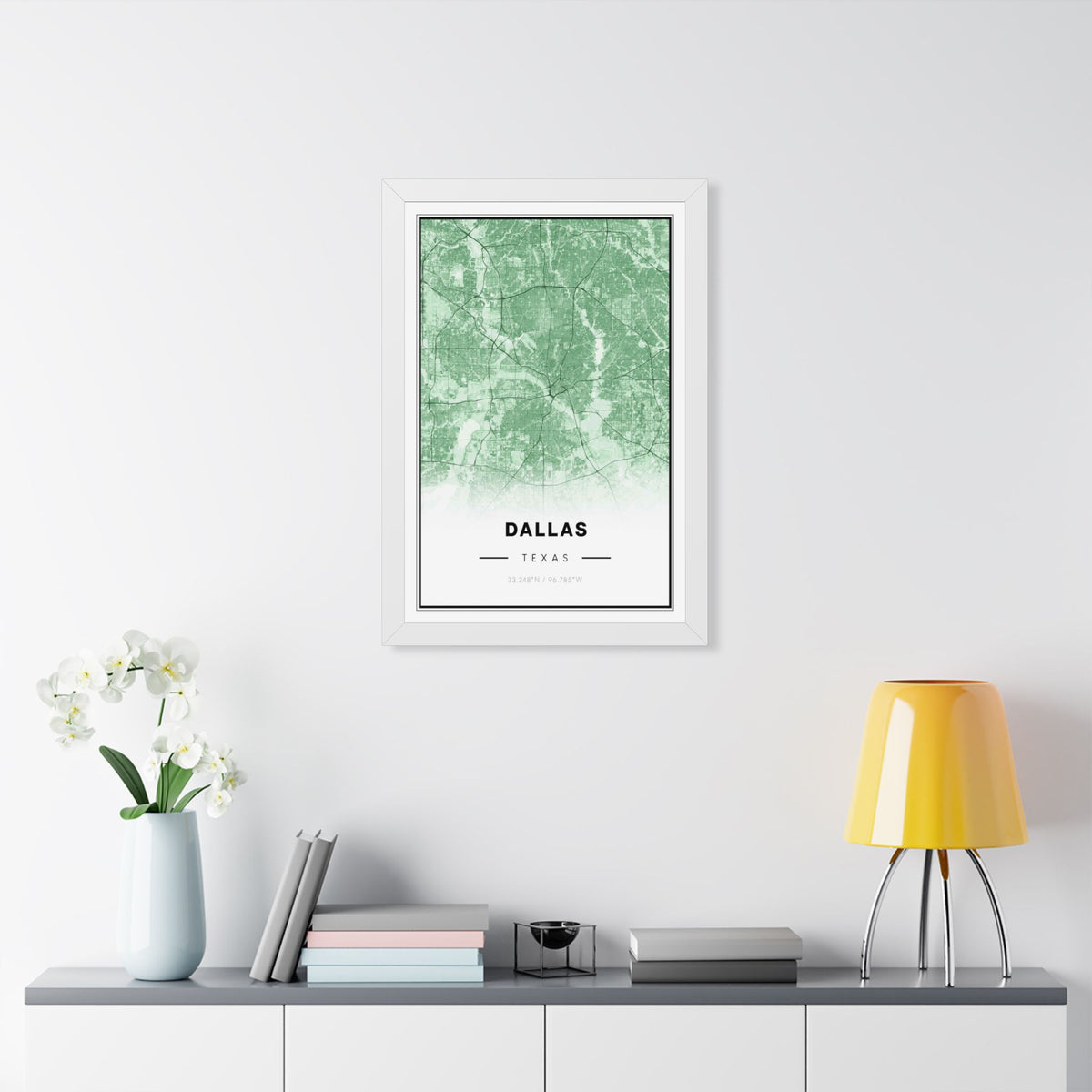 Dallas City Map Framed Poster — Green Vintage Urban Map Print