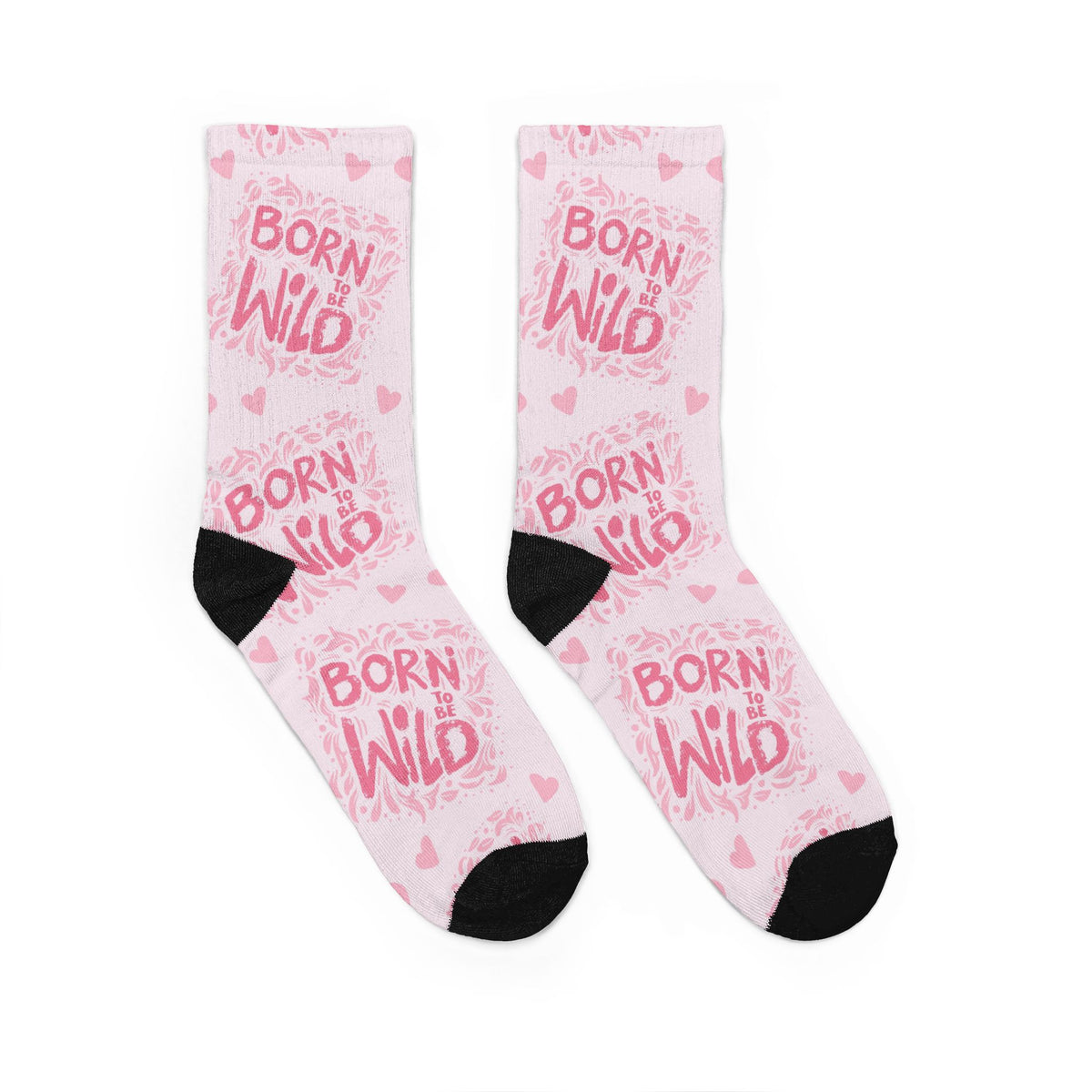 Born Wild Pink Heart Crew Socks — Cute Valentine’s Day / Gift Socks