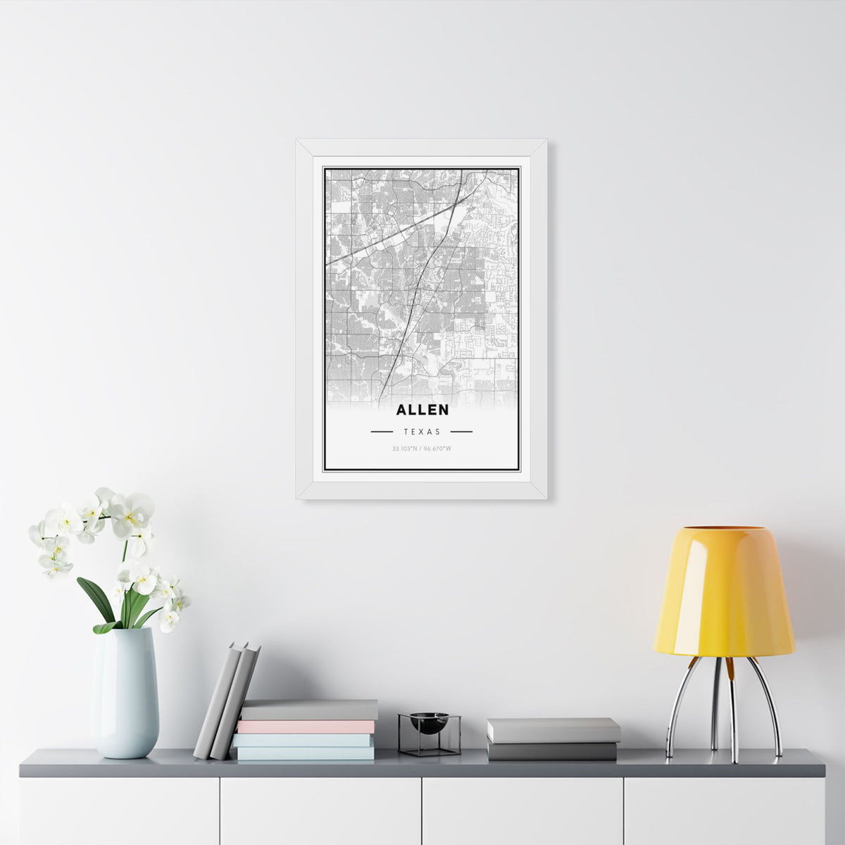 Allen, Texas Map Poster — Framed Vertical City Street Map Print