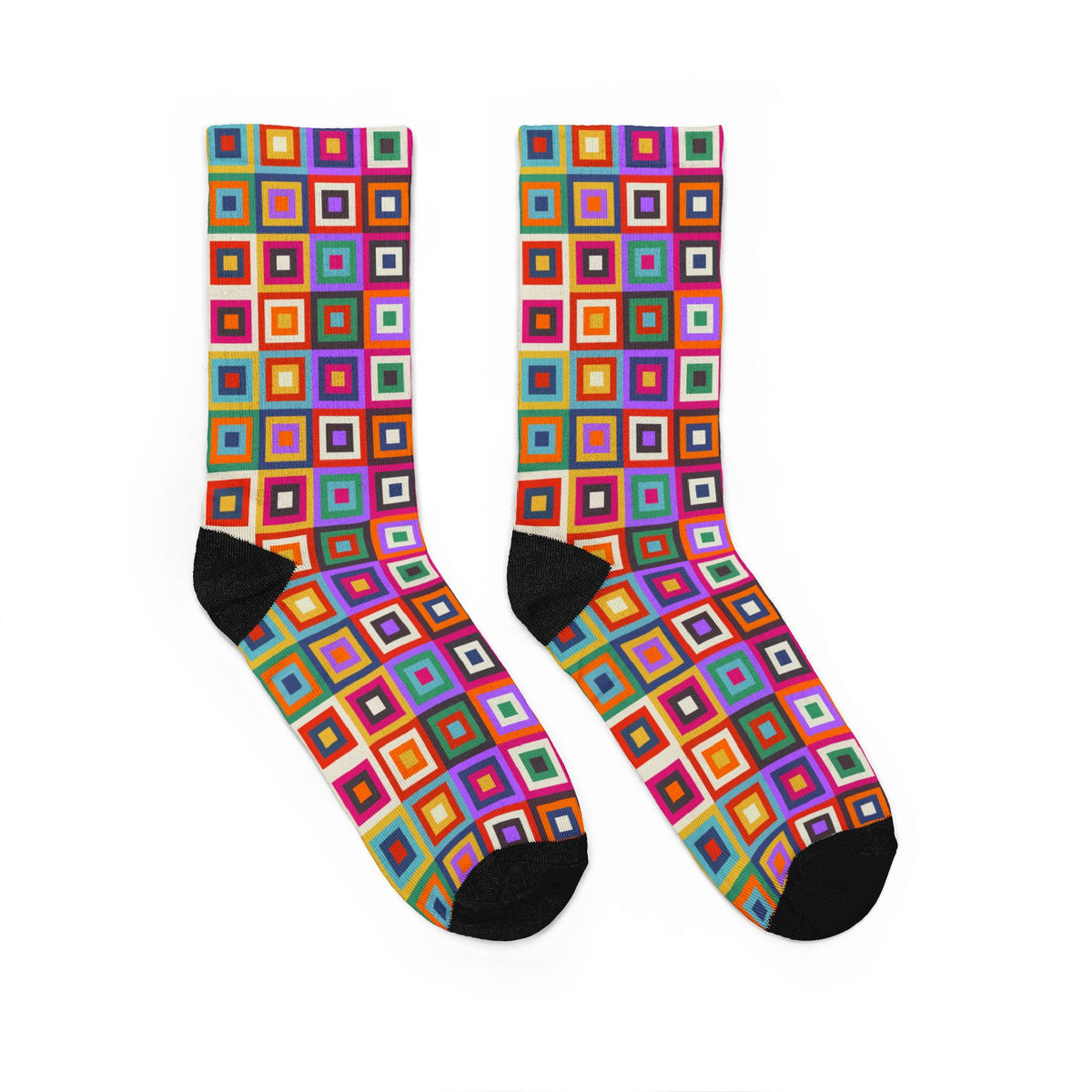 Retro Geometric Multicolor Mosaic Cushioned Crew Socks