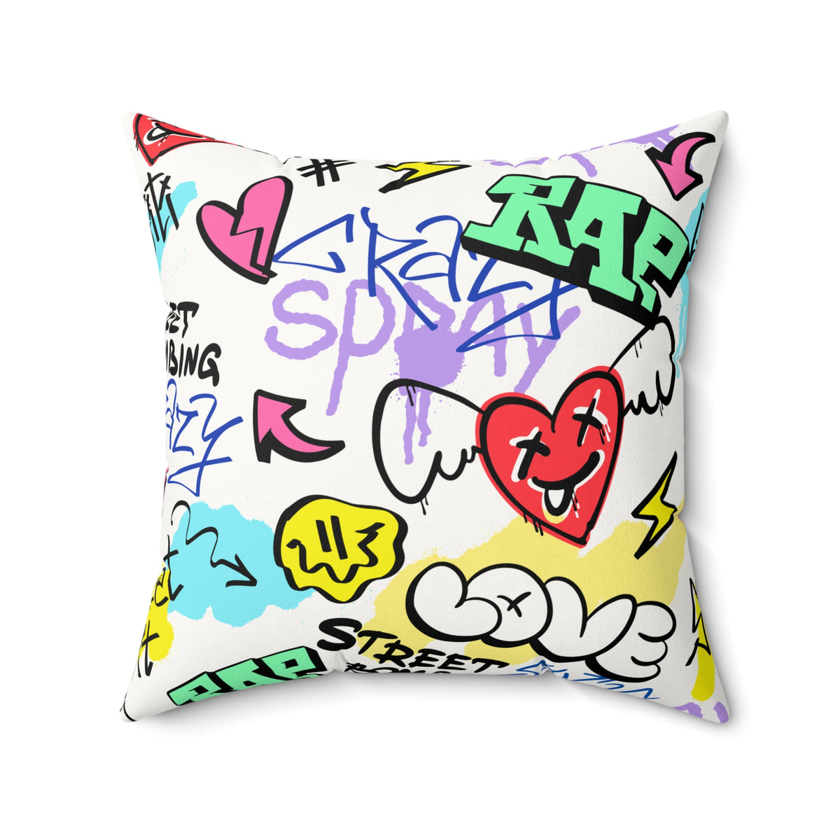 Urban Graffiti Chaos Faux Suede Square Pillow | Edgy Street Art Accent Cushion