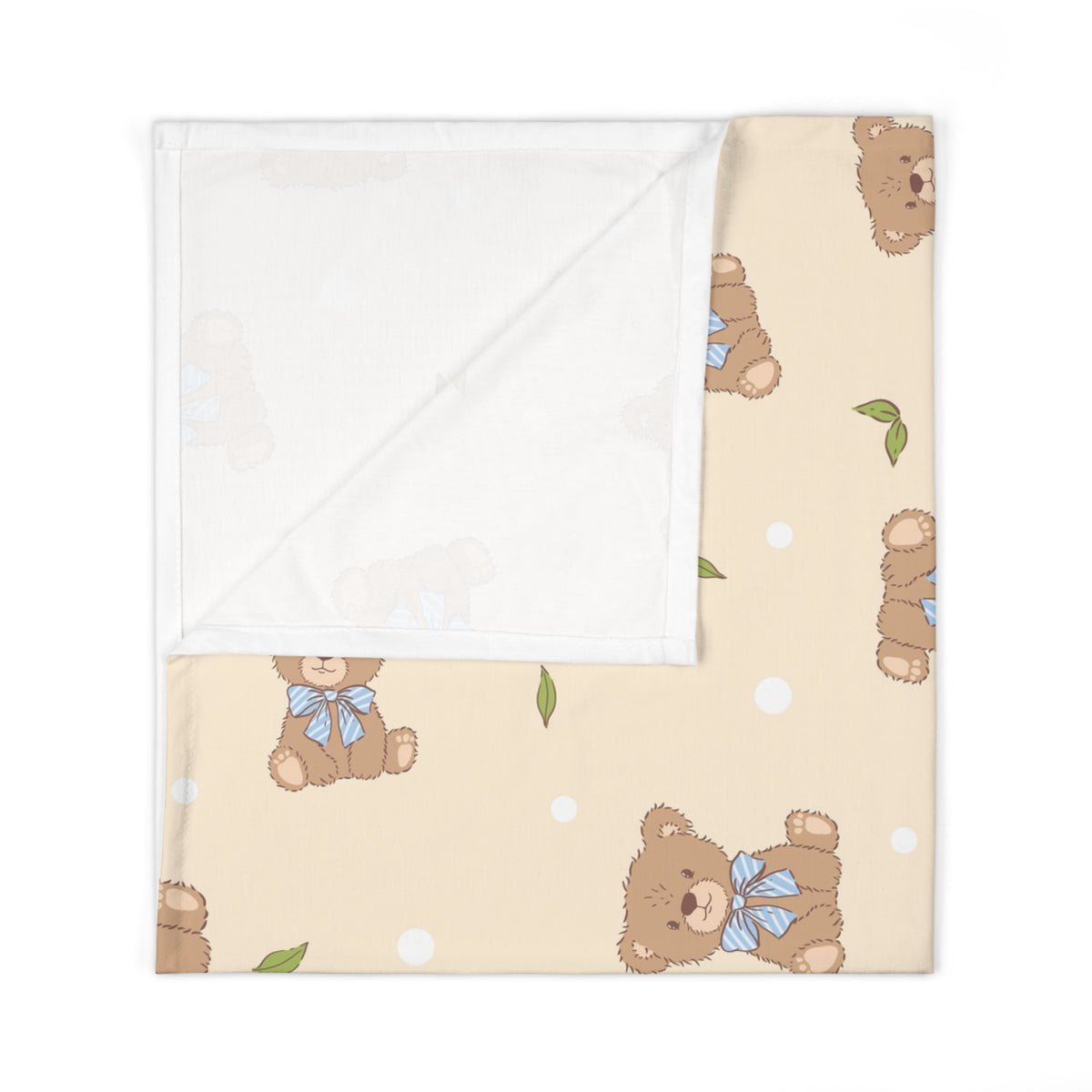 Classic Teddy Bear Baby Swaddle Blanket – Soft Newborn Wrap with Blue Bows