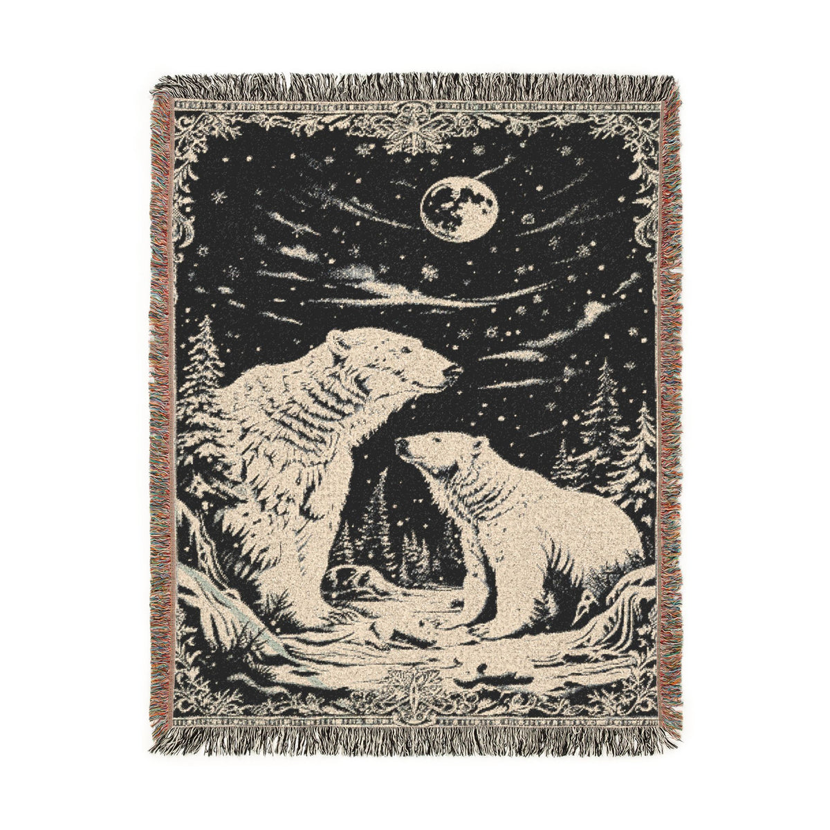 Polar Bear Family Woven Blanket - Cozy Arctic Night Throw
