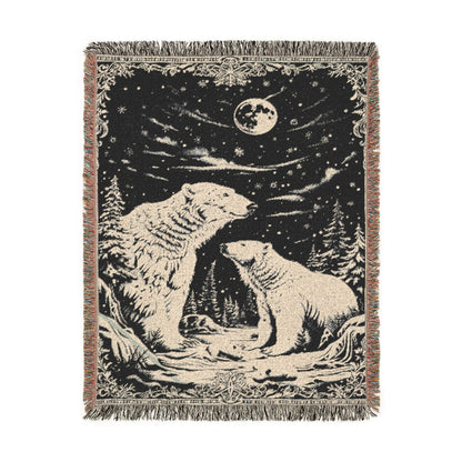 Polar Bear Family Woven Blanket - Cozy Arctic Night Throw
