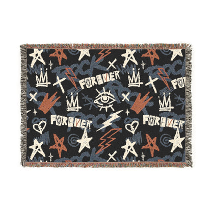 Rock Forever Grunge Graffiti Woven Blanket