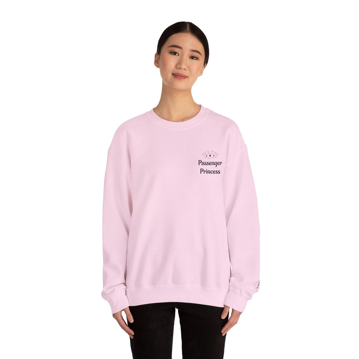 Personalized Passenger Princess Embroidered Crewneck Sweatshirt — Custom Name & Date Sleeve Detail