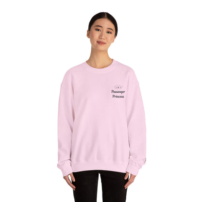 Personalized Passenger Princess Embroidered Crewneck Sweatshirt — Custom Name & Date Sleeve Detail
