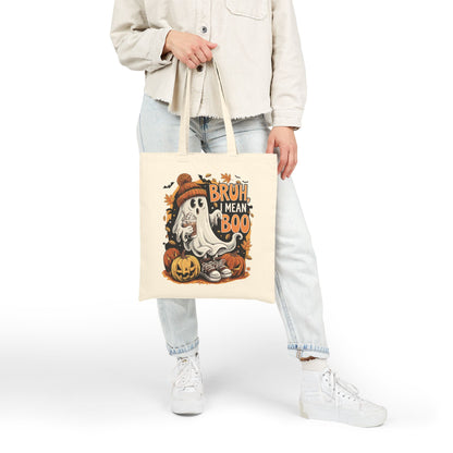 "Bruh, I Mean Boo" Cute Ghost Fall Aesthetic Cotton Canvas Tote Bag