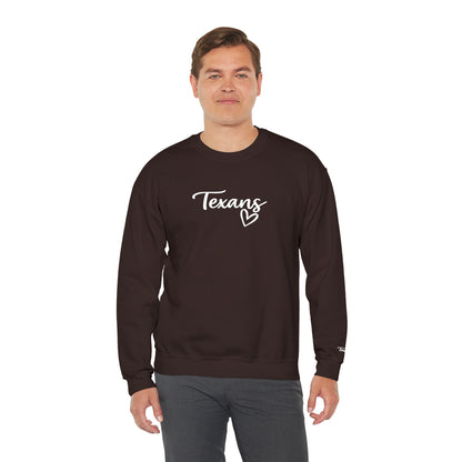 Texans Script White Embroidered Crewneck Sweatshirt | Everyday Hometown Pride Apparel