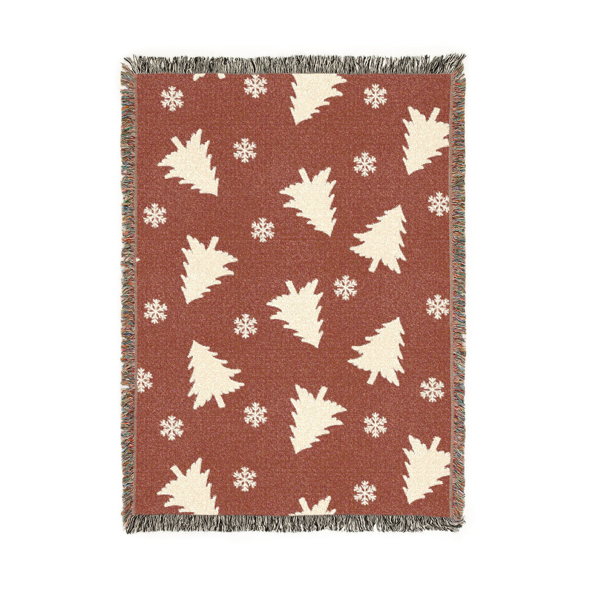 Rustic Pine Tree & Snowflake Woven Holiday Throw Blanket
