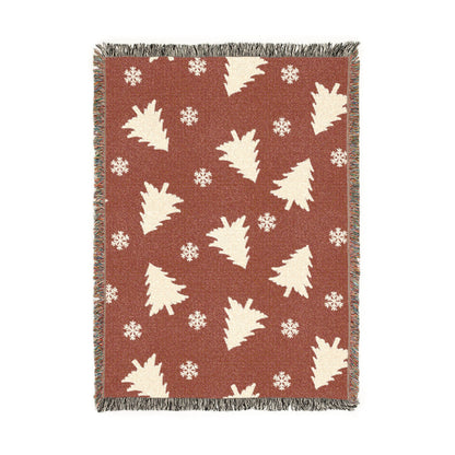 Rustic Pine Tree & Snowflake Woven Holiday Throw Blanket