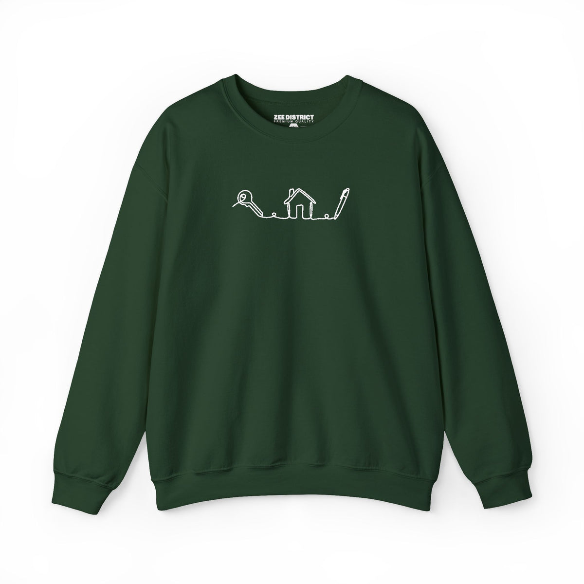 Realtor House Key Pen Line Art White Embroidered Sweatshirt