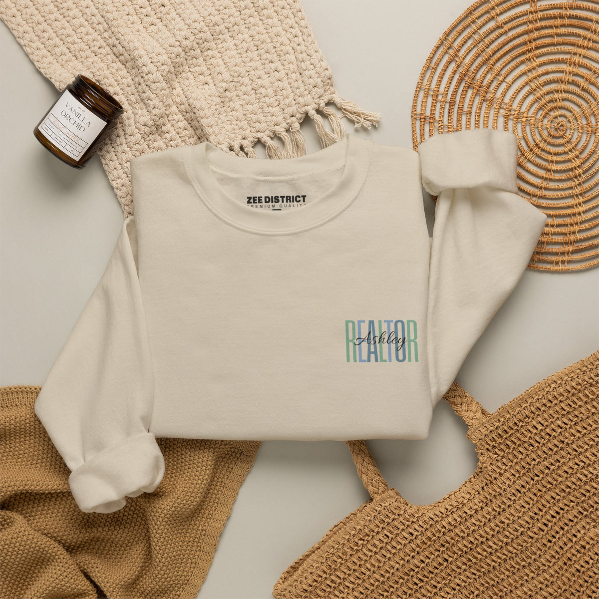 Personalized Realtor Retro Stacked Text Graphic Sweatshirt | Custom Name Real Estate Crewneck