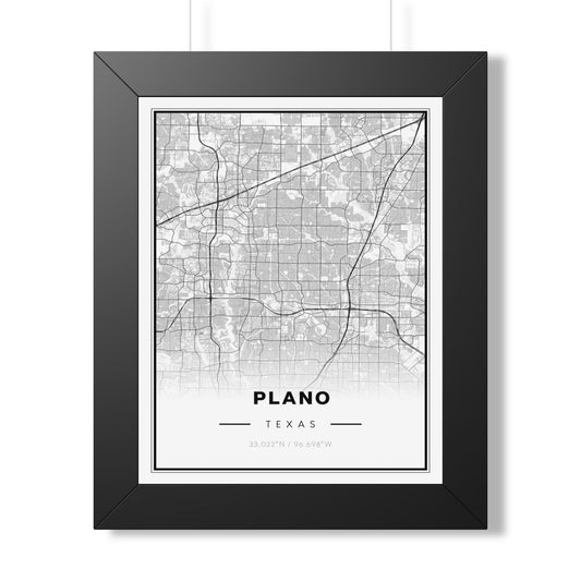 Plano, Texas Framed Map Poster — Minimalist City Wall Art