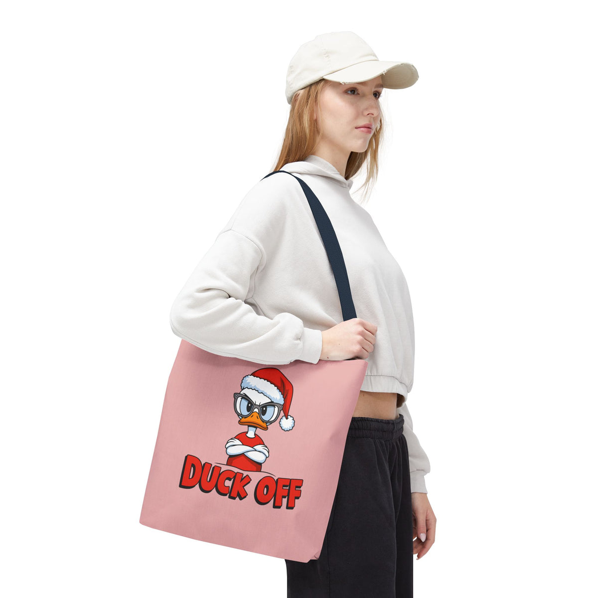 "Duck Off" Grumpy Santa Duck Funny Christmas Polyester Tote Bag