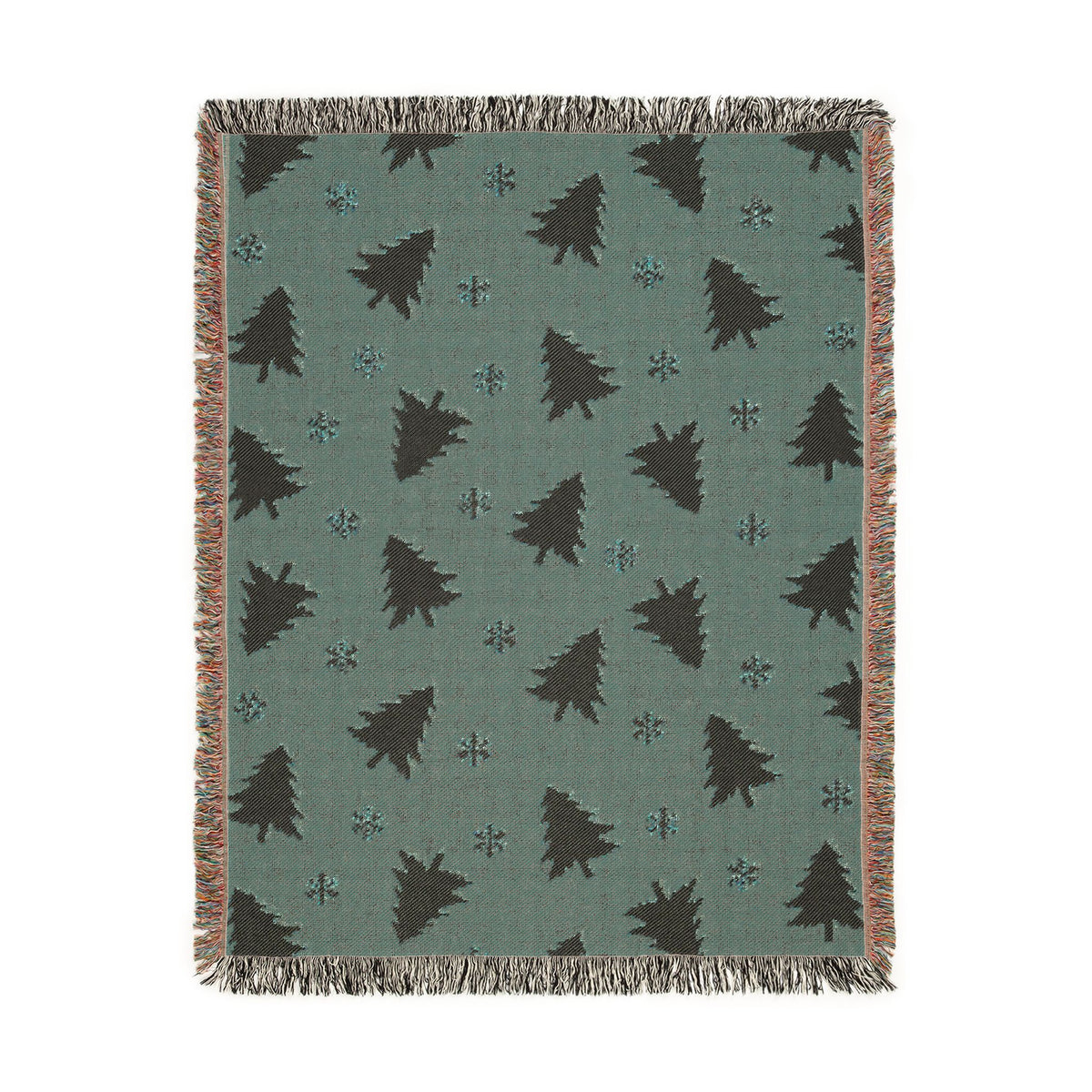 Rustic Pine Tree & Snowflake Woven Holiday Throw Blanket