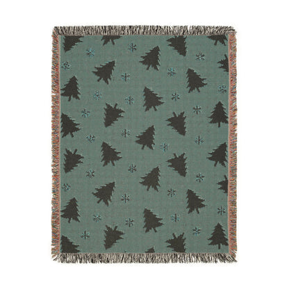 Rustic Pine Tree & Snowflake Woven Holiday Throw Blanket